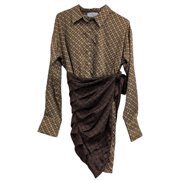 NWOT NEW Revolve L’Academie The Kamille Mini Dress in Tan & Brown Chain Small - Picture 4 of 8